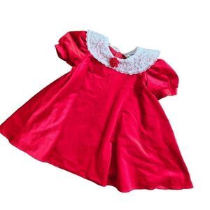 Vintage The Little Trotter Dress 6X Red Velour Lace Collar